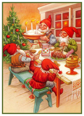 Elves Holiday Meal Jenny Nystrom Christmas Counted Cross Stitch Pattern DIGITAL DOWNLOAD