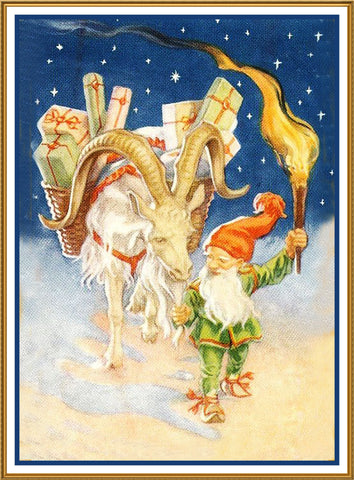 Elf Ram Presents Torch Jenny Nystrom Holiday Christmas Counted Cross Stitch Pattern