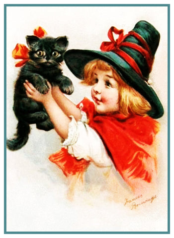 Girl Hat Black Cat Halloween Frances Brundage Counted Cross Stitch Pattern DIGITAL DOWNLOAD