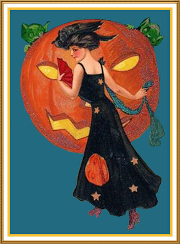 Woman Jack O Lantern Pumpkin Halloween Counted Cross Stitch Pattern
