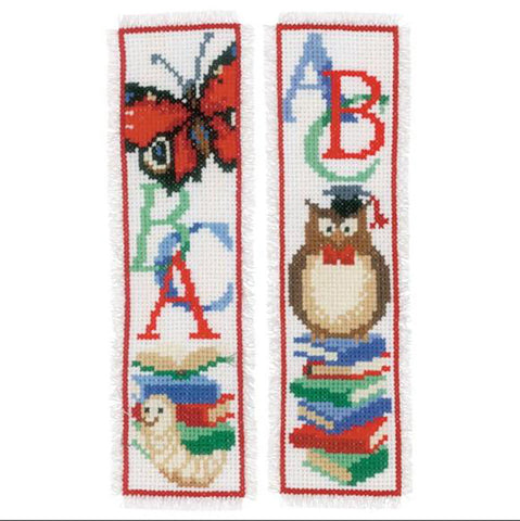 Owl & Worm Set of 2 Bookmarks by Vervaco Counted Cross Stitch Kit 2.5