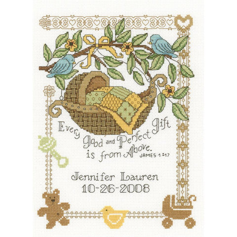 The Perfect Gift Birth Record by Dianne Arthurs for Imaginating Counted Cross Stitch Kit 7.5