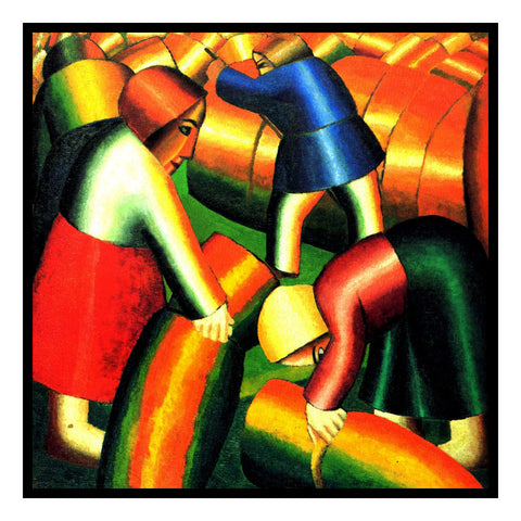 Workers Taking in the Crops  Geometric by Artist Kazimir Malevich Counted Cross Stitch Pattern