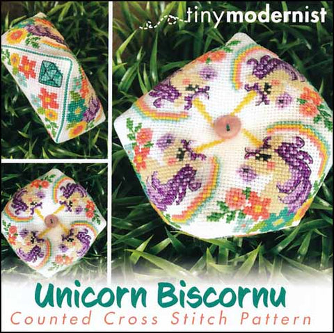 Unicorn Biscornu By The Tiny Modernist Counted Cross Stitch Pattern