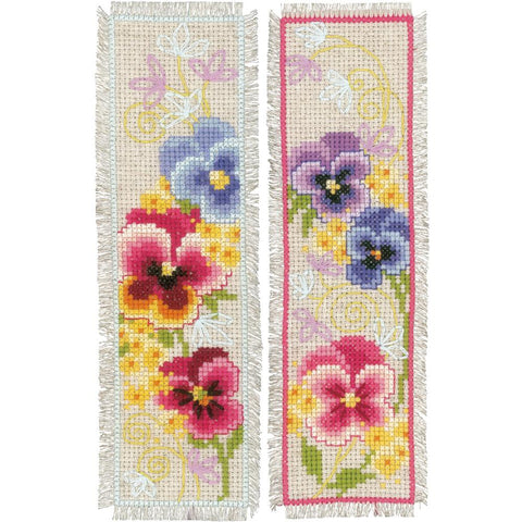Violet Pansy Flowers Vervaco Bookmark Counted Cross Stitch Kit 2.5