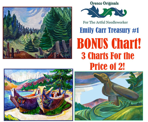 Emily Carr Deluxe Treasury# 1-Three Counted Cross Stitch Patterns Charts