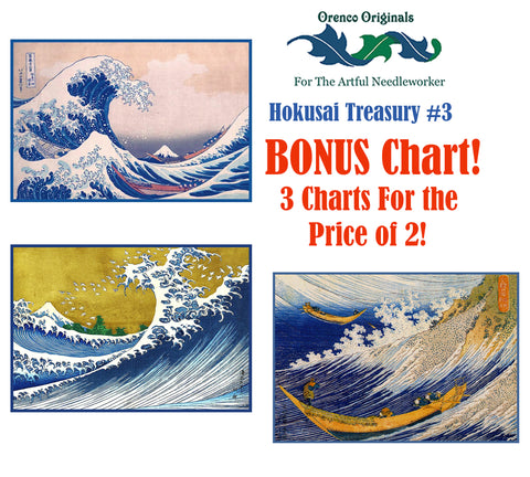 Asian Hokusai Deluxe Treasury#3-Three Counted Cross Stitch Patterns Charts