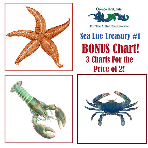 Beach Sea Life Deluxe Treasury #1 -Three Counted Cross Stitch Patterns