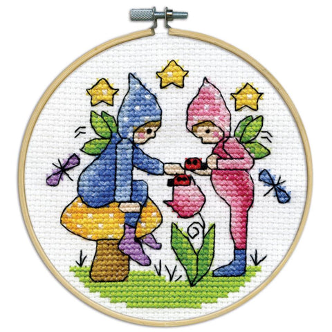 Elves in the Garden with Hoop Frame by Design Works Counted Cross Stitch Kit 2