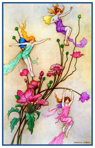 Fairies 3 Spirits Filled With Joy by  Warwick Goble Counted Cross Stitch Pattern