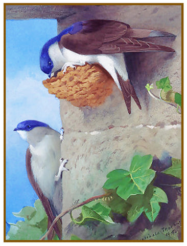 House Martins and Nest in Eaves By Naturalist Archibald Thorburn's Bird Counted Cross Stitch Pattern