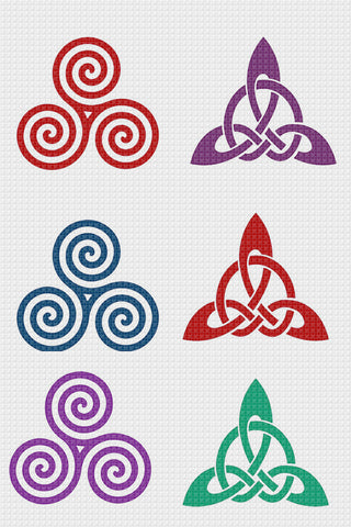 2 Celtic Knot Designs Triple Spiral and Triquetra Counted Cross Stitch Pattern
