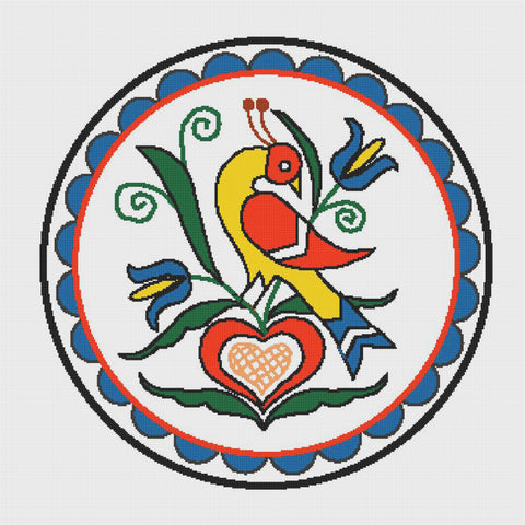 Bird Hex Sign From Pennsylvania Dutch Folk Art Counted Cross Stitch Pattern DIGITAL DOWNLOAD