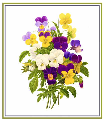 Bouquet of Pansy Flowers Inspired by Pierre-Joseph Redoute Counted Cross Stitch Pattern DIGITAL DOWNLOAD
