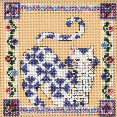 Jim Shore Saphire Quilted Cat Beaded Counted Cross Stitch Kit Mill Hill