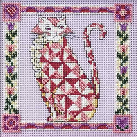 Jim Shore Scarlet Quilted Cat Beaded Counted Cross Stitch Kit Mill Hill