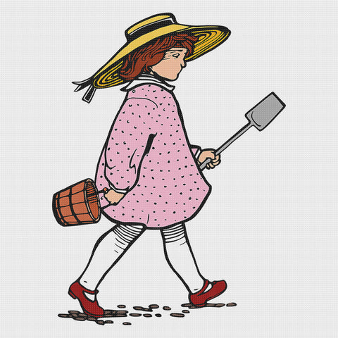 Vintage Girl On Her Way To The Beach Counted Cross Stitch Pattern DIGITAL DOWNLOAD