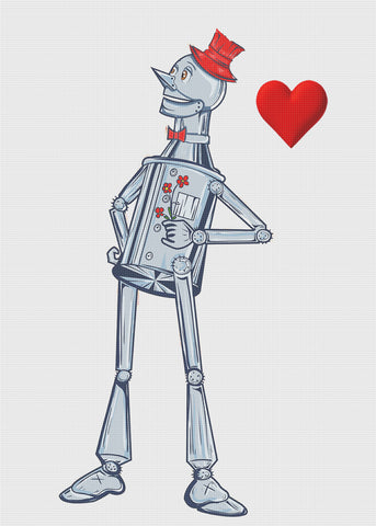 Tin Woodman with Hearts and Flowers  Counted Cross Stitch Pattern