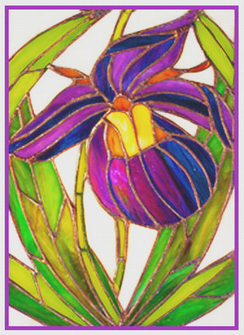 Lady Slipper Flower detail inspired by Louis Comfort Tiffany  Counted Cross Stitch Pattern