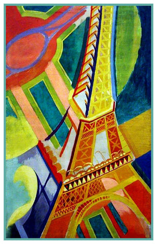 The Eiffel Tower Geometric Cubism by Artist Robert Delaunay Counted Cross Stitch Pattern-18 Count