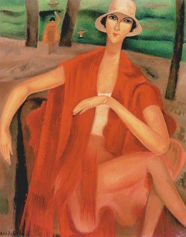 Young Woman in a Red Shawl by Alice Bailly Counted Cross Stitch Pattern