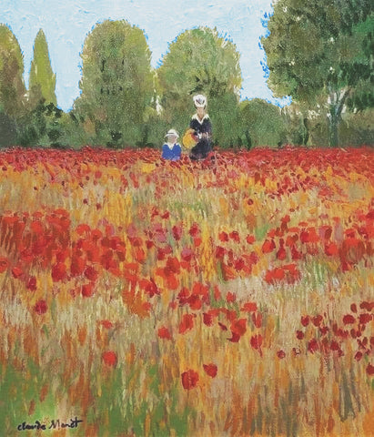 A Walk in a Field of Poppies inspired by Claude Monet's impressionist painting Counted Cross Stitch Pattern