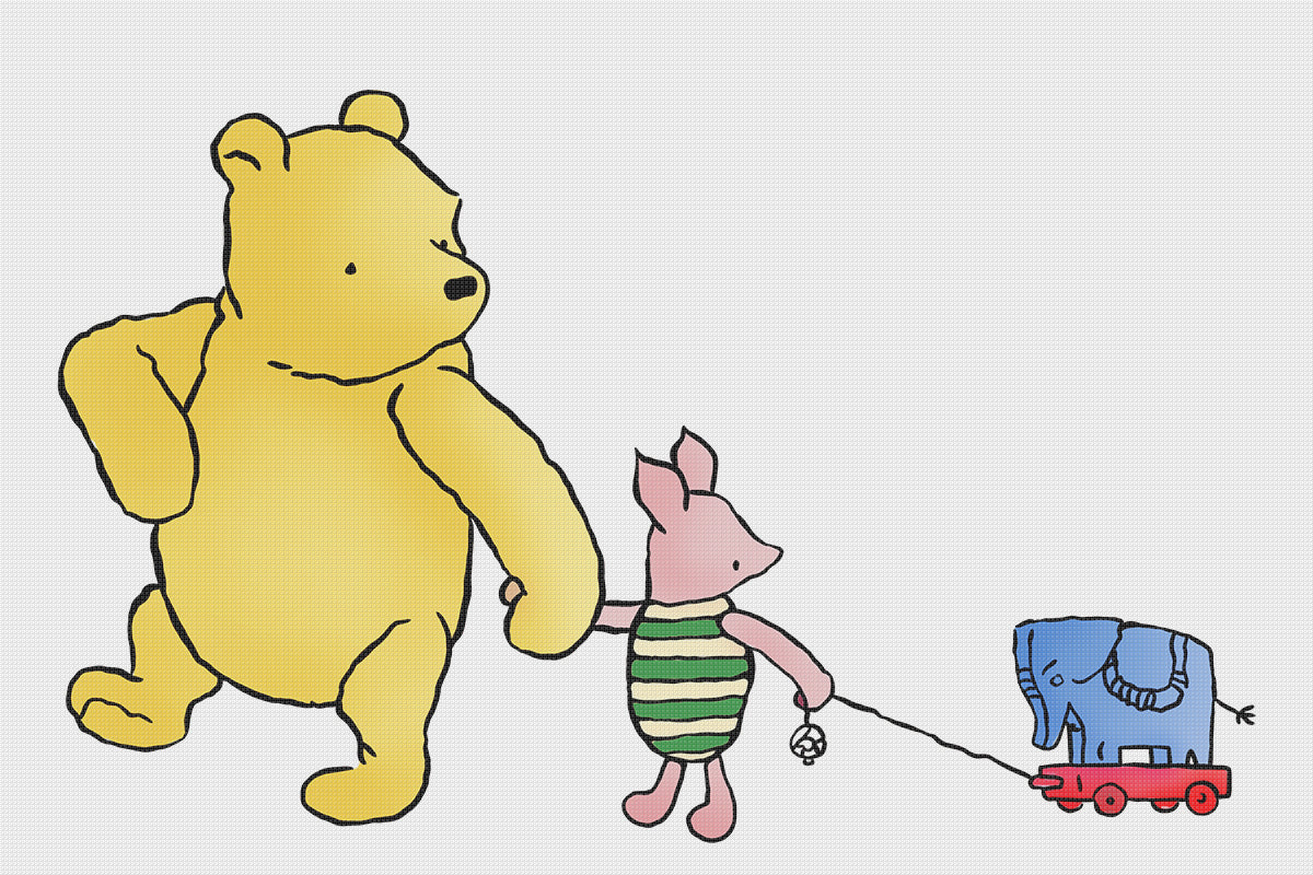 Pooh and Piglet with a Pull Toy from Winnie The Pooh Counted Cross Sti Orenco Originals LLC