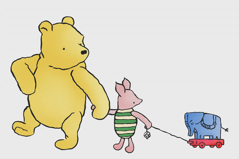 Pooh and Piglet with a Pull Toy from Winnie The Pooh Counted Cross Stitch Pattern