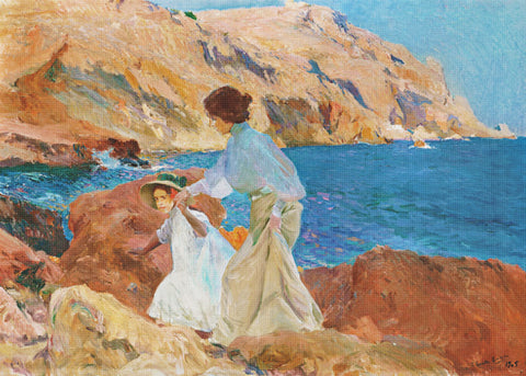 Clotilde and Elena on The Rocks by Joaquin Sorolla y Bastida Counted Cross Stitch Pattern