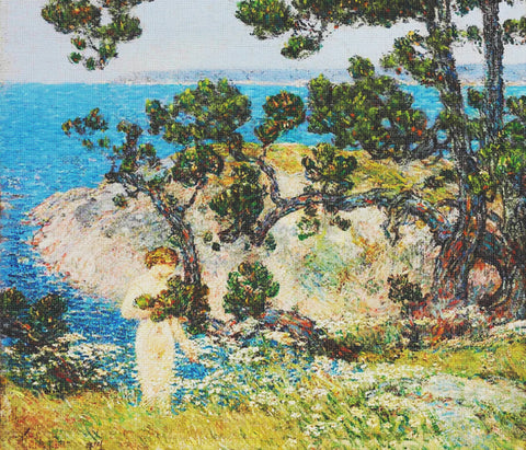 The Bather and Blue Sea by American Impressionist Painter Childe Hassam Counted Cross Stitch Pattern
