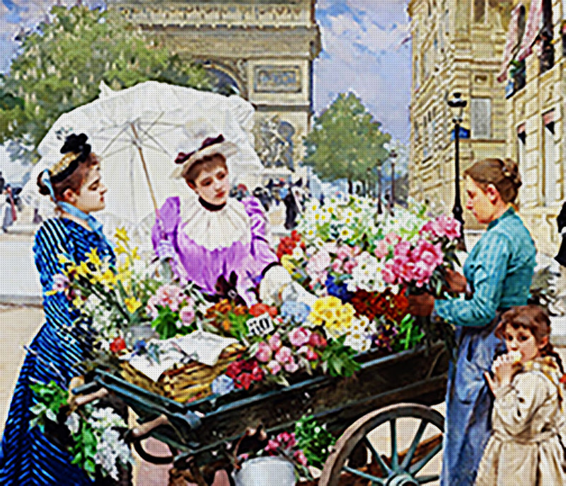 Parisian Flower Seller #10 by Louis Marie De Schryver Counted Cross Stitch Pattern