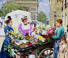 Parisian Flower Seller #10 by Louis Marie De Schryver Counted Cross Stitch Pattern