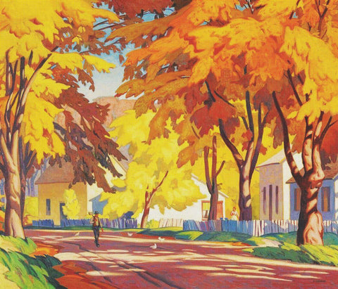 AJ Casson Autumn Street in Glen Williams Ontario Canada Landscape Counted Cross Stitch Pattern DIGITAL DOWNLOAD
