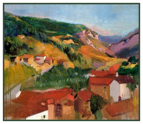 Cottages in the Roncal Valley by Joaquin Sorolla y Bastida Counted Cross Stitch Pattern