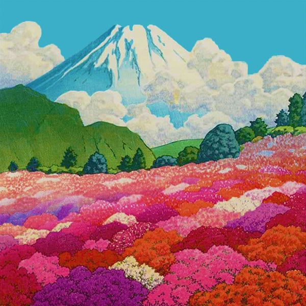 Azalea Garden Mount Fuji Detail by Japanese artist Kawase Hasui