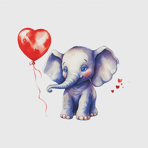 Cute Baby Elephant With Red Balloon Counted Cross Stitch Pattern