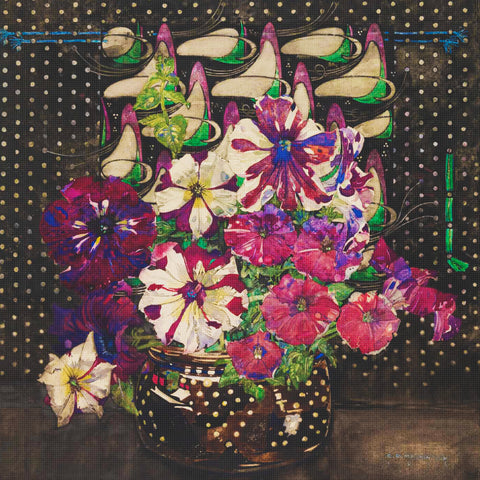Vase of Petunia Flowers Inspired by Charles Rennie Mackintosh Counted Cross Stitch Pattern