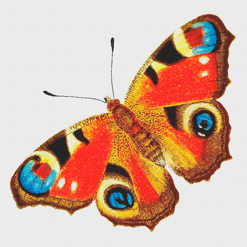 Colorful Orange, Gold, Brown and Turquoise Butterfly Counted Cross Stitch Pattern