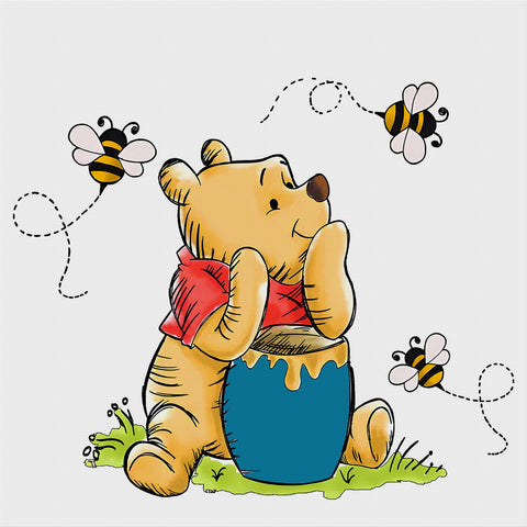 Winnie The Pooh Shares Honey With The Bees Counted Cross Stitch Pattern