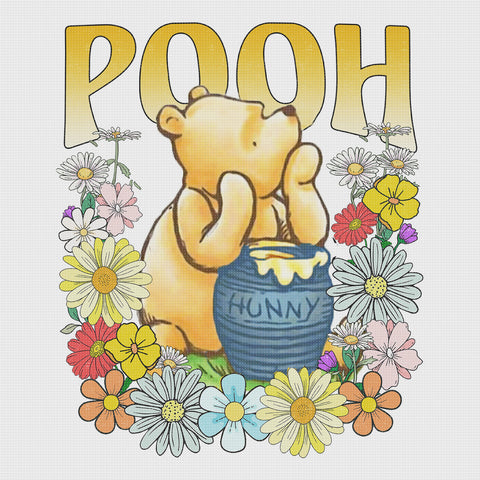 Winnie The Pooh Among the Flowers Counted Cross Stitch Pattern