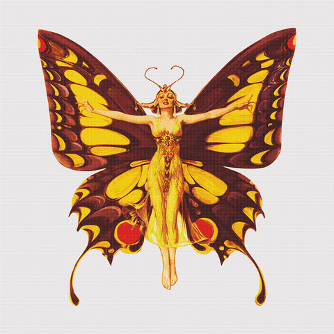 Art Deco Flapper Butterfly Woman by Frank Xavier Leyendecker Counted Cross Stitch Pattern