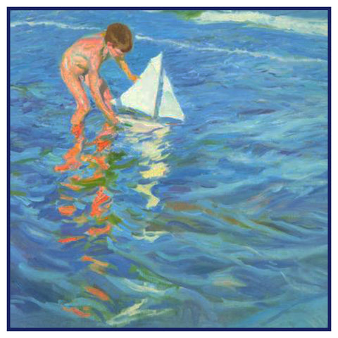 Boy Playing with Sailboat by Joaquin Sorolla y Bastida Counted Cross Stitch Pattern