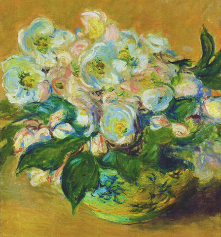 Christmas Roses inspired by Claude Monet's impressionist painting Counted Cross Stitch Pattern