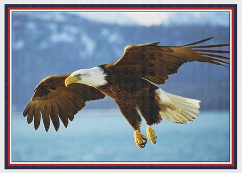 American Bald Eagle in Flight -Patriotic Counted Cross Stitch Pattern  DIGITAL DOWNLOAD