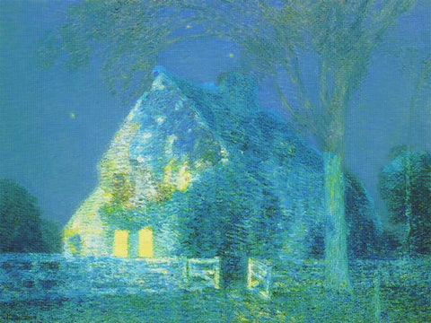 The Old House in Moonlight by American Impressionist Painter Childe Hassam Counted Cross Stitch Pattern