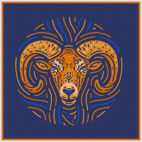 Aries Art Deco Zodiac Counted Cross Stitch Pattern