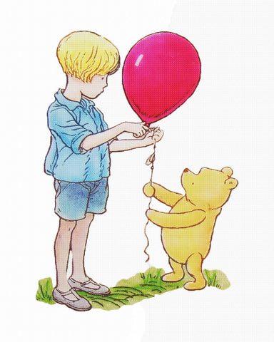 Christopher Robin and Pooh Bear Balloon Counted Cross Stitch Pattern DIGITAL DOWNLOAD