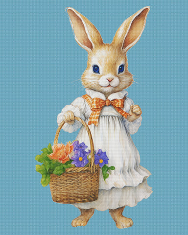 Happy Easter Bunny With Basket of Eggs Counted Cross Stitch Pattern DIGITAL DOWNLOAD