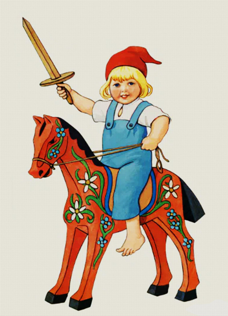 Scandinavian Child om Dala Horse by Jenny Nystrom Holiday Counted Cross Stitch Pattern