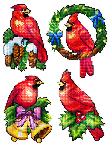4-Christmas Cardinals on Plastic Canvas Counted Cross Stitch Kit from Crafting Spark